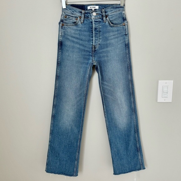RE/DONE 90s High Rise Loose Jeans Button Fly Raw Hem Medium Wash Size 23 - Picture 2 of 15